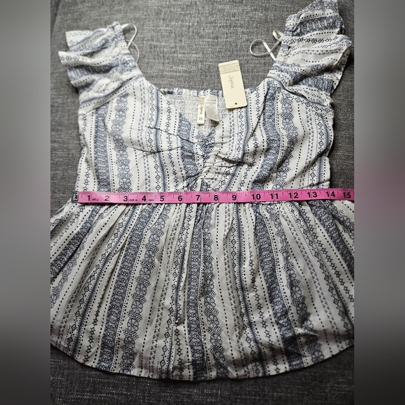 JAPNA Bohemian Peplum White & Blue Paisley Patterned Top - Picture 4 of 9